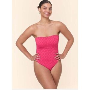 Andie Swim Kauai Fuchsia Pink Eyelet Strapless One Piece Swimsuit High Cut Est S